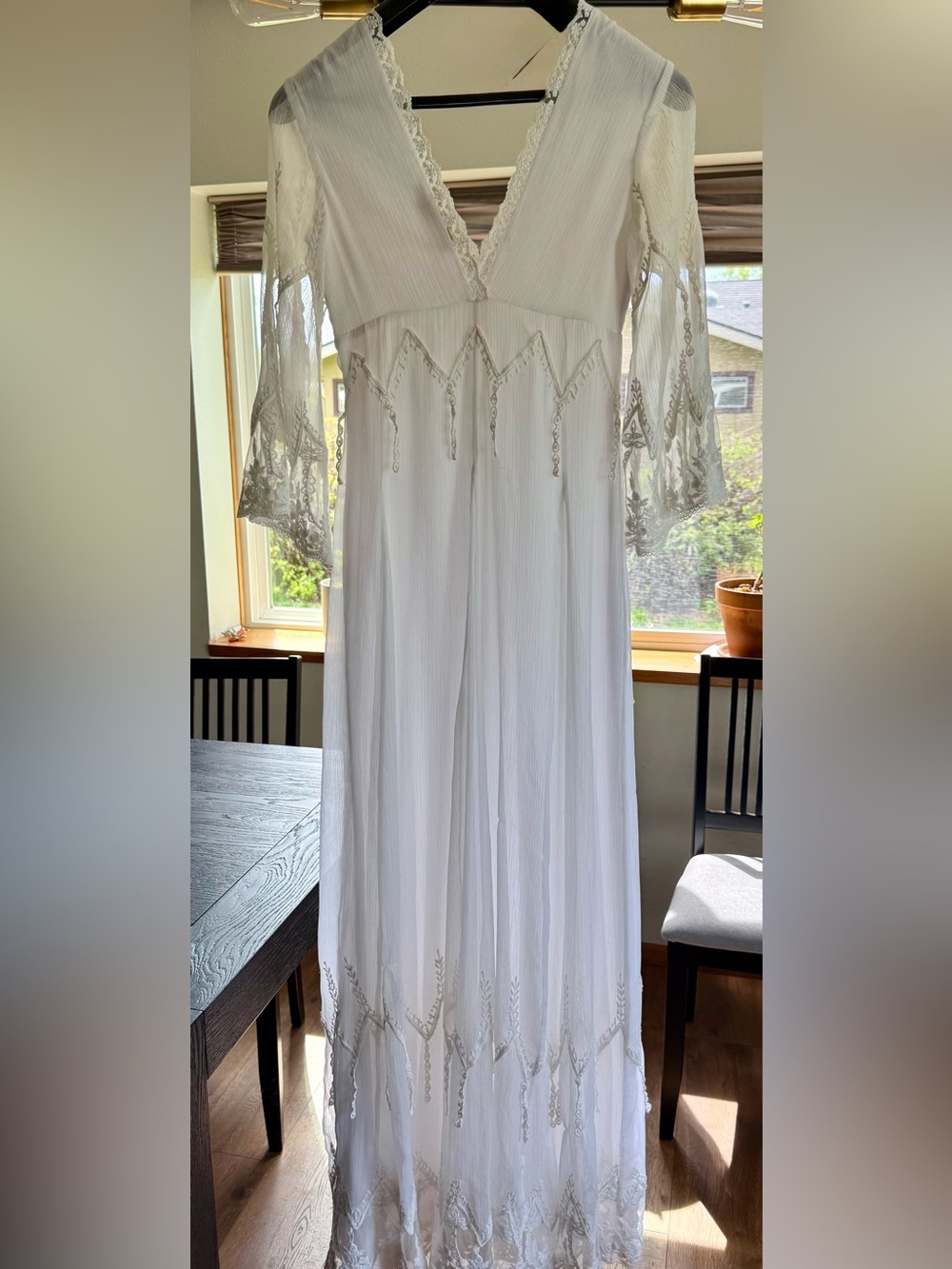 Free People/Candela Collab pleated organza/embroidered lace V-Neck Boho Dress - Picture 9 of 14